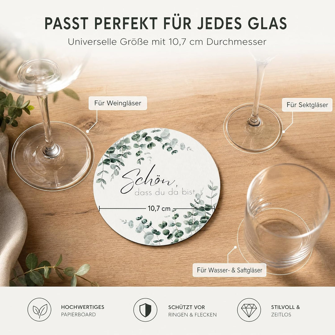 80x Bierdeckel Schön DASS du da bist - Runde Untersetzer beidseitig Bedruckt ideal als Tischdeko für