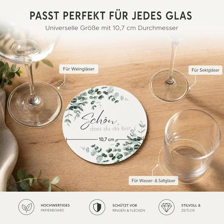 80x Bierdeckel Schön DASS du da bist - Runde Untersetzer beidseitig Bedruckt ideal als Tischdeko für