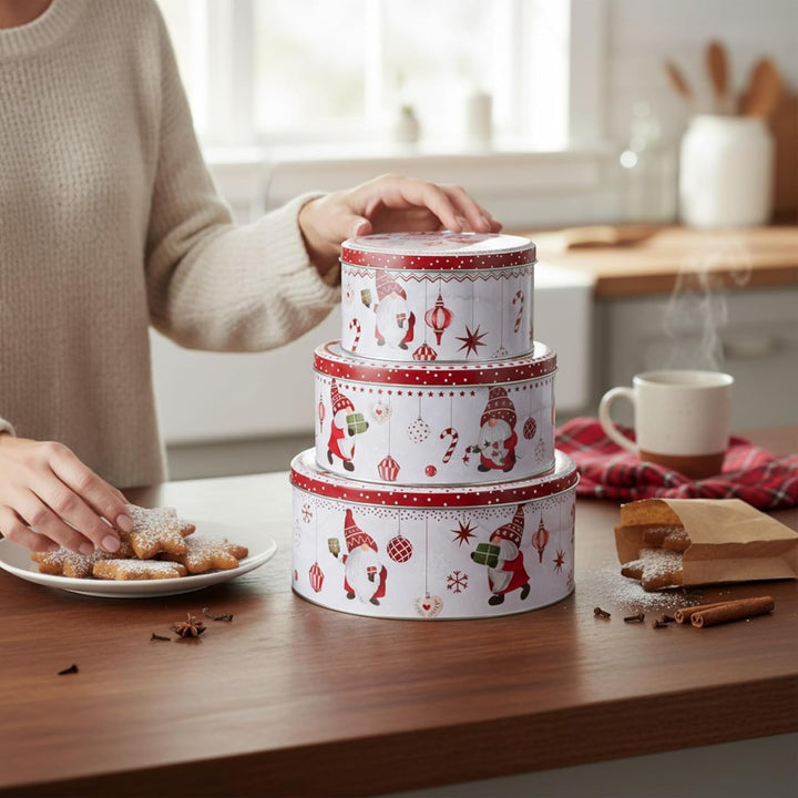 MIJOMA Keksdosen Set Weihnachten – 3er Set Metalldosen mit Deckel – runde Dosen mit Weihnachtsmotiv