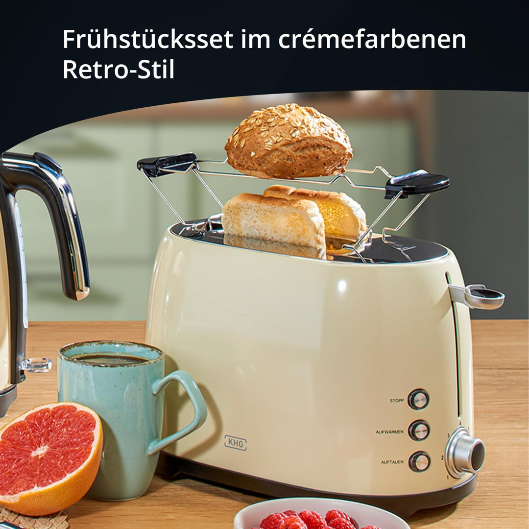 KHG Toaster TO-858 CE | Toaster 2 Scheiben Creme 800 W | mit Brötchenaufsatz, 7 Röstgradstufen mit B