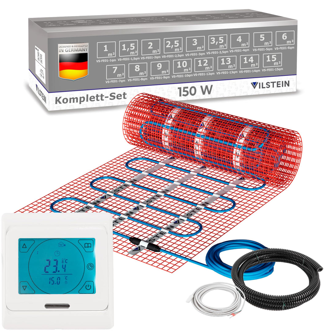 VILSTEIN Elektrische Fussbodenheizung für Fliesen Laminat und mehr I Komplett-Set I TWIN Technologie