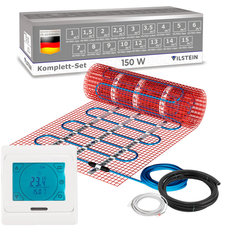 VILSTEIN Elektrische Fussbodenheizung für Fliesen Laminat und mehr I Komplett-Set I TWIN Technologie