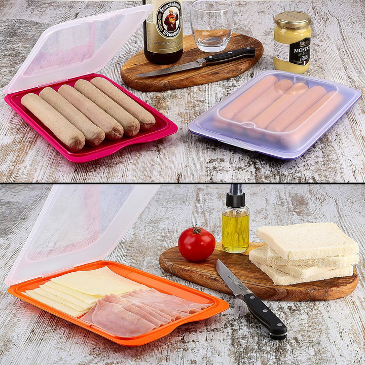 Hochwertige Aufschnittboxen Set .Platzsparend Stapelbar Vorratsdosenset mit Servierplatte. Frischhal