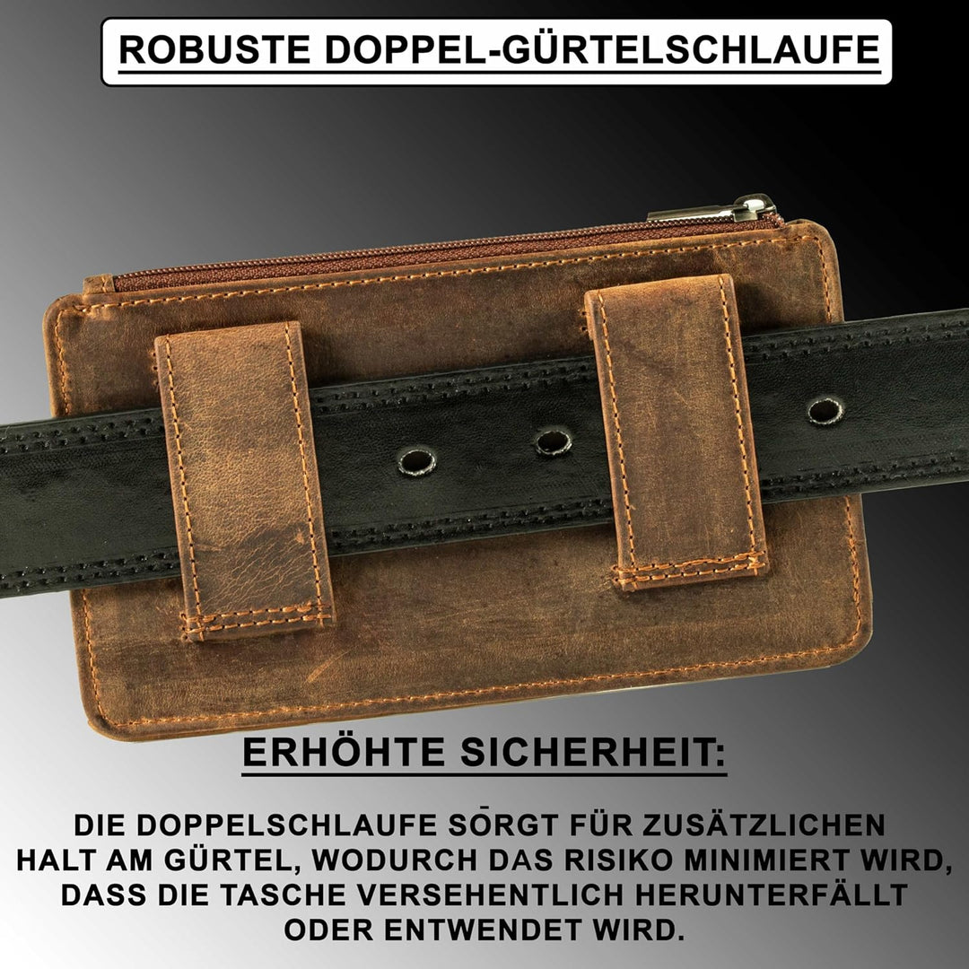 MATADOR 2in1 Echtleder Handytasche Gürtel mit Reissverschlussfach #Brisbane, mit edler Geschenkbox u