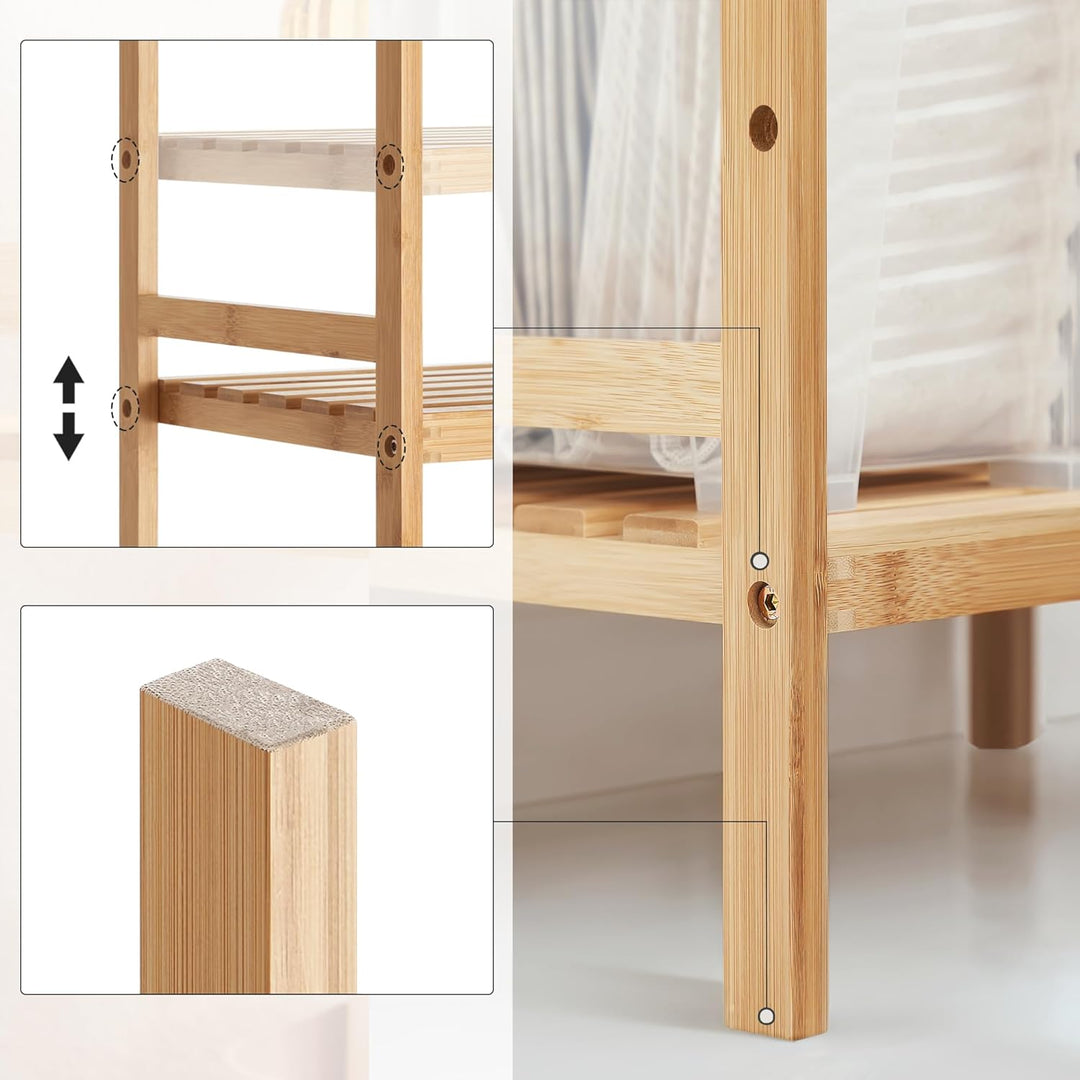 SONGMICS Bambus Regal, Küchenregal, Badregal, Bücherregal, Standregal mit 4 Ablagen, 31,5 x 45 x 111