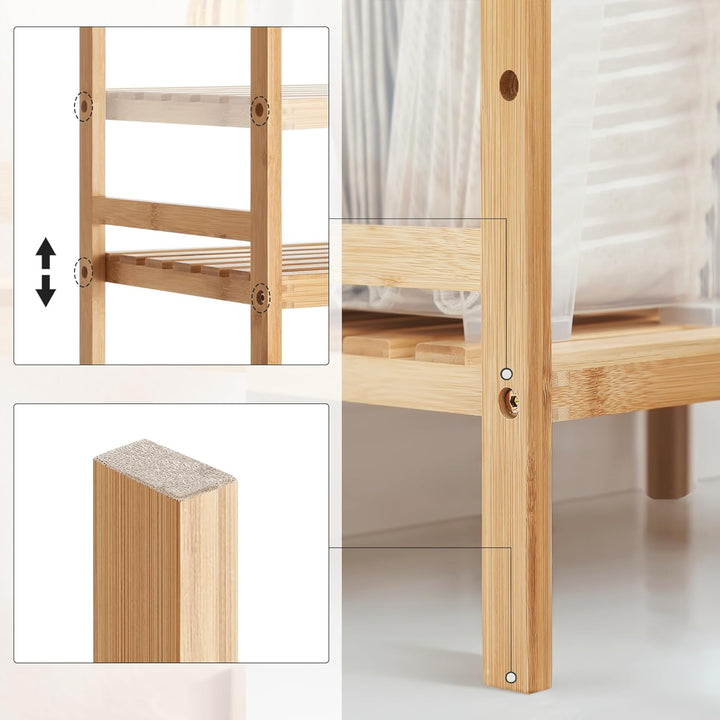 SONGMICS Bambus Regal, Küchenregal, Badregal, Bücherregal, Standregal mit 4 Ablagen, 31,5 x 45 x 111