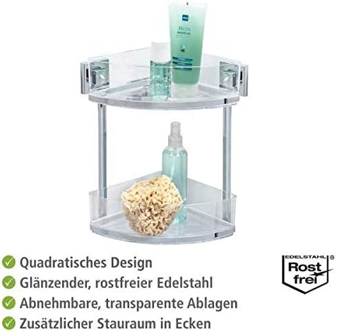 WENKO Vacuum-Loc® Badezimmer Eckregal Quadro Duo, ohne bohren, mit 2 Etagen, rostfreie Edelstahl Hal