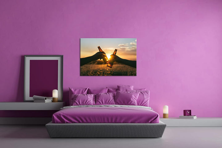 deyoli kühles Bier zum Abend Format: 100x70 als Leinwand, Motiv fertig gerahmt auf Echtholzrahmen, H
