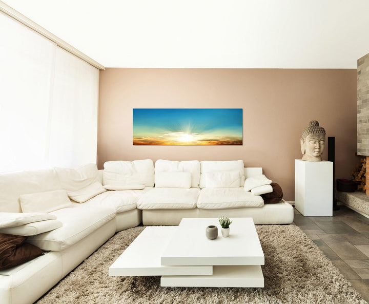 Paul Sinus Art Panoramabild auf Leinwand und Keilrahmen 150x50cm Himmel Wolkenschleier Sonnenunterga