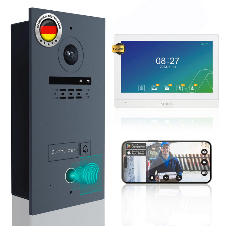 MATHFEL 2-Draht Video Türsprechanlage Einfamilienhaus – Full HD 170° Kamera mit WLAN – 1×10-Zoll Tou