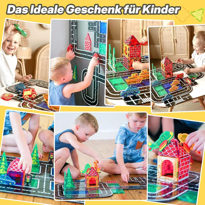 Coodoo Magnetische Fliesen Stadtstrassen-Set, Kinderspielzeug, sensorische Spiele für 3-jährige Jung