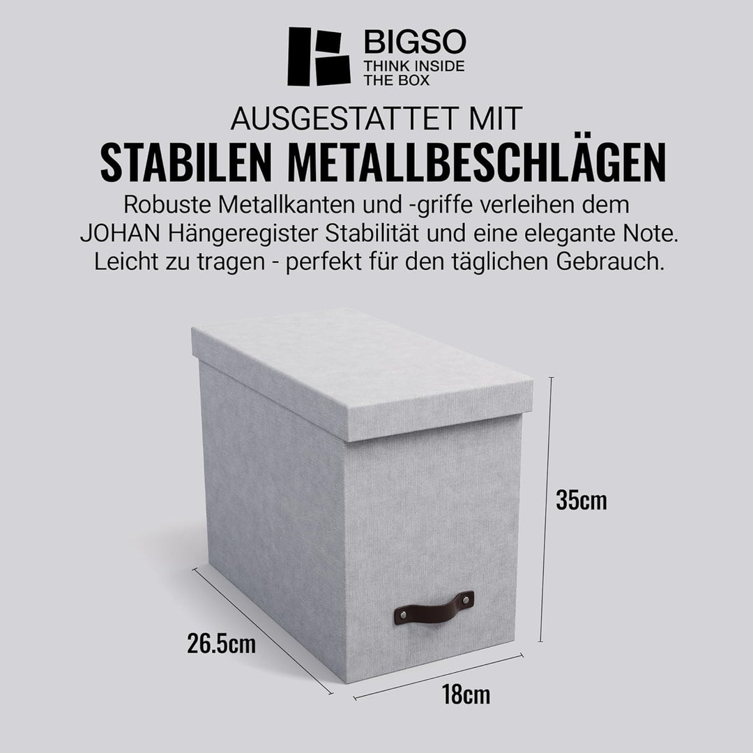 BIGSO JOHAN Hängeregisterbox A4 – Hängemappenbox mit Deckel und Griff – Schreibtischablage für Hänge