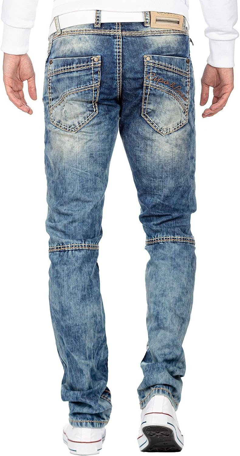 Cipo & Baxx Herren Jeans – Stylische Regular-Fit Denim mit Stone-Washed-Design, Used-Look & markante