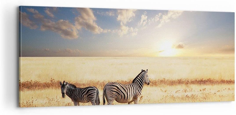 Panorama Bilder auf Leinwand 100x40cm Leinwandbild Zebra tier gestreift savanne Gross Wanddeko Bild