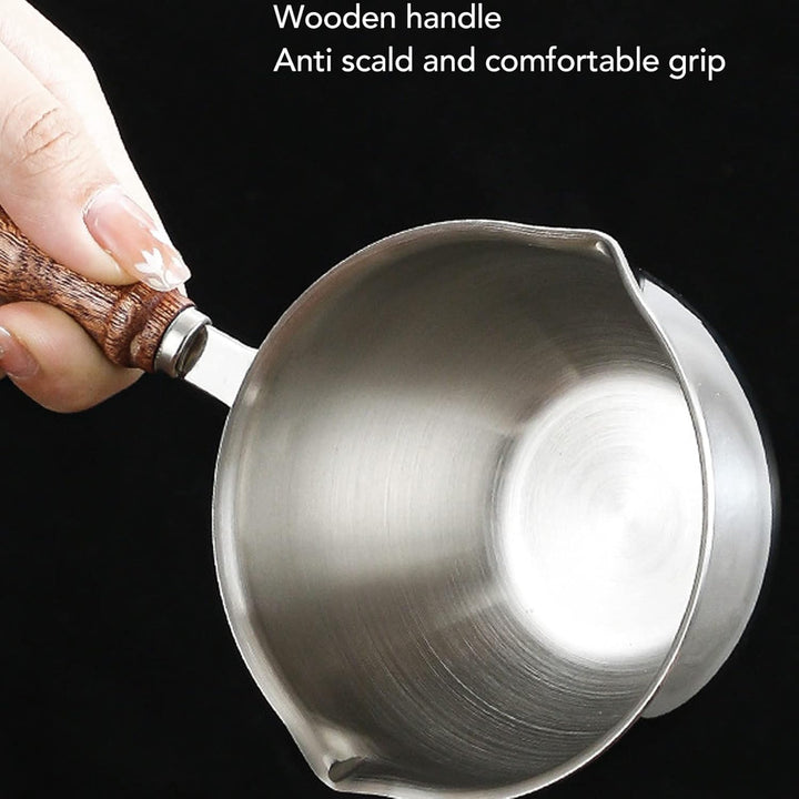 Edelstahl Schmelztopf, 120ml Mini Kochtopf mit Holzgriff für Küche und Outdoor Kochen