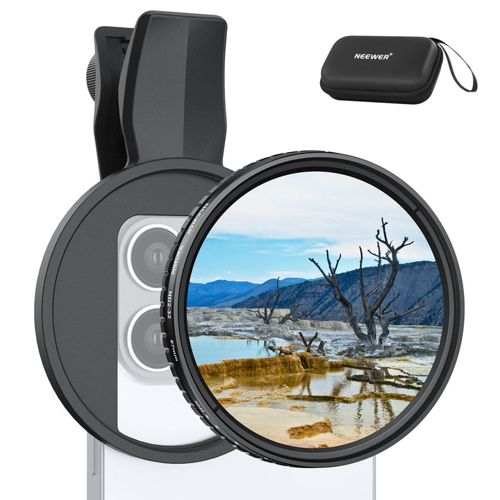 NEEWER 67 mm Variabler ND Filter, aufsteckbarer ND2-32 Neutraldichtefilter für Smartphone Objektive,