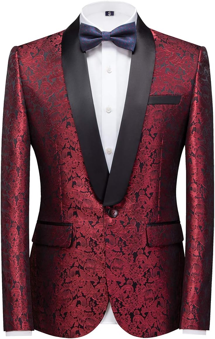 Sliktaa Anzug Herren 3-Teillig mit Schalkragen Muster Hochzeit Formell Business Smoking Jacke Weste