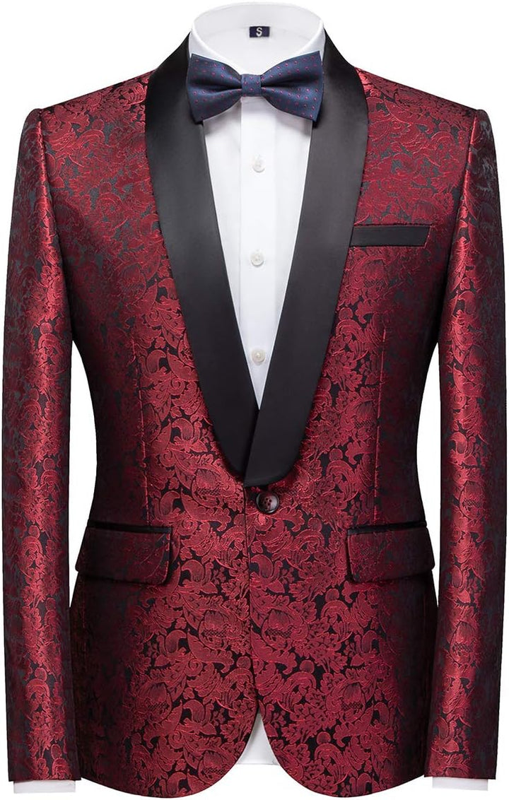 Sliktaa Anzug Herren 3-Teillig mit Schalkragen Muster Hochzeit Formell Business Smoking Jacke Weste