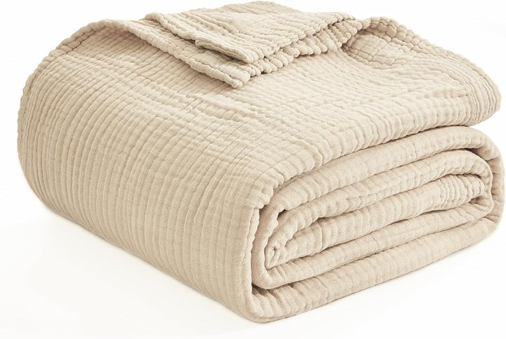 EMME Musselin-Decke Erwachsene, 100% Baumwolle, 230 x 230 cm Beige Sommer-Überwurf Decken für Couch,