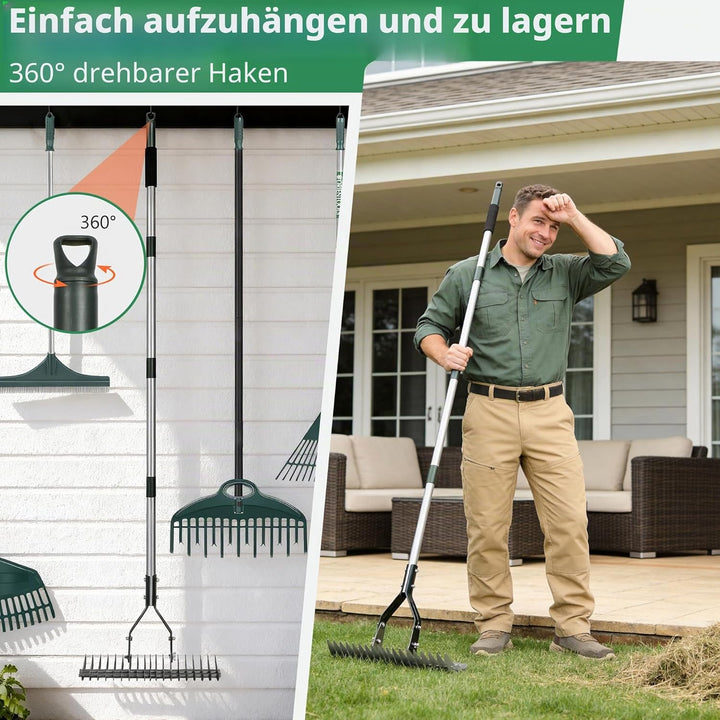 ORIENTOOLS Rechen, Rechen, 44 cm Breite x 180 cm Höhe, Grün, 2,1 kg