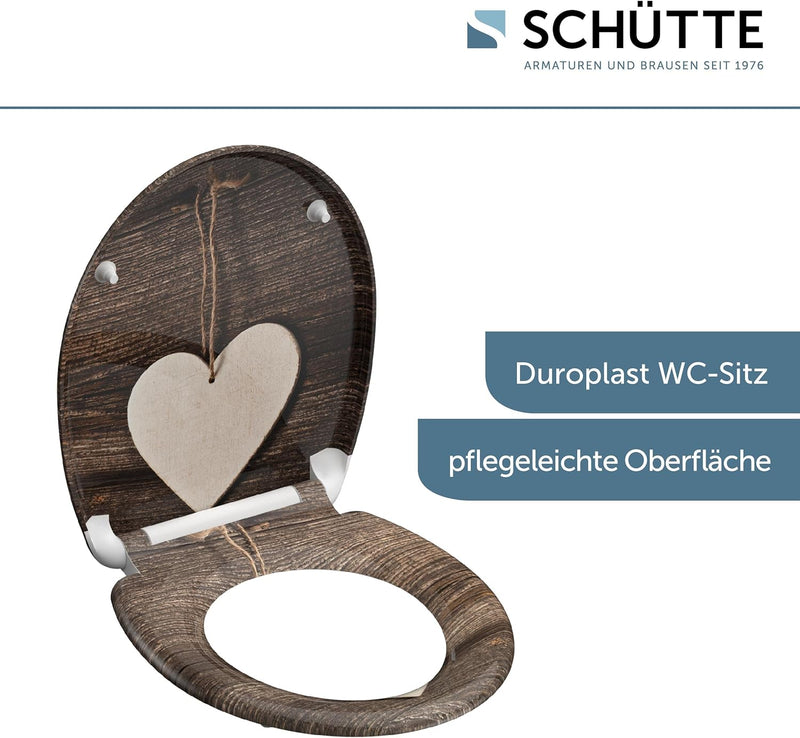 SCHÜTTE WC-Sitz Duroplast WOOD HEART, Toilettensitz mit Absenkautomatik und Schnellverschluss für di