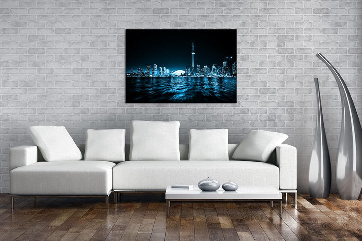 deyoli farbenfrohe Küste von Toronto Format: 80x60 Effekt: Monocrome Blau als Leinwand, Motiv fertig
