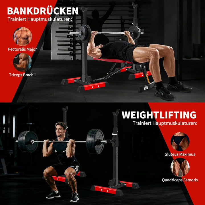 ISE Hantelständer Squat-Rack mit 6 Höhenverstellbar Langhantelablage,2 Einzelnen Ständern,Aus pulver