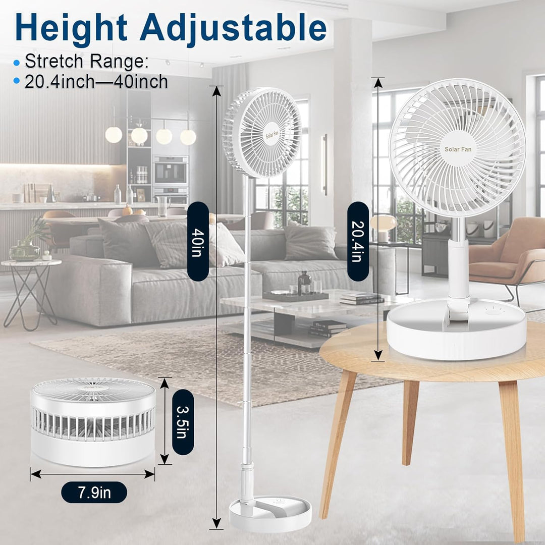 BoloShine Klappbarer Standventilator, Mini Teleskopventilator USB Wiederaufladbarer Ventilator Solar