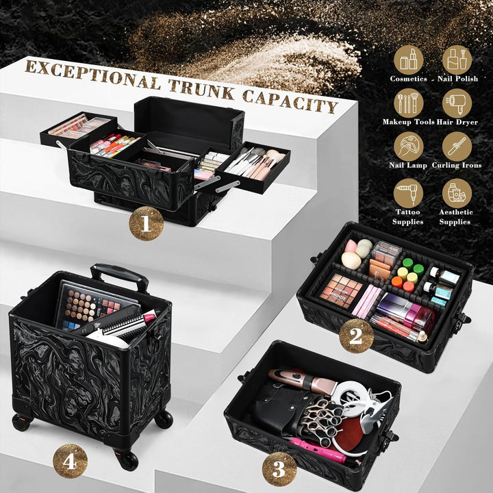 Kosmetikkoffer Trolley 4-in-1 Kosmetikkoffer Gross Kosmetik Trolley Make up Koffer Schminkkoffer mit