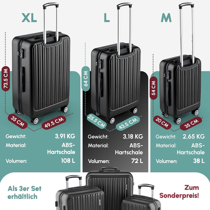 Easy Move Handgepäck Koffer Trolley 54x35x20cm - Reisekoffer 4 Rollen 360° drehbar | Suitcase Carry