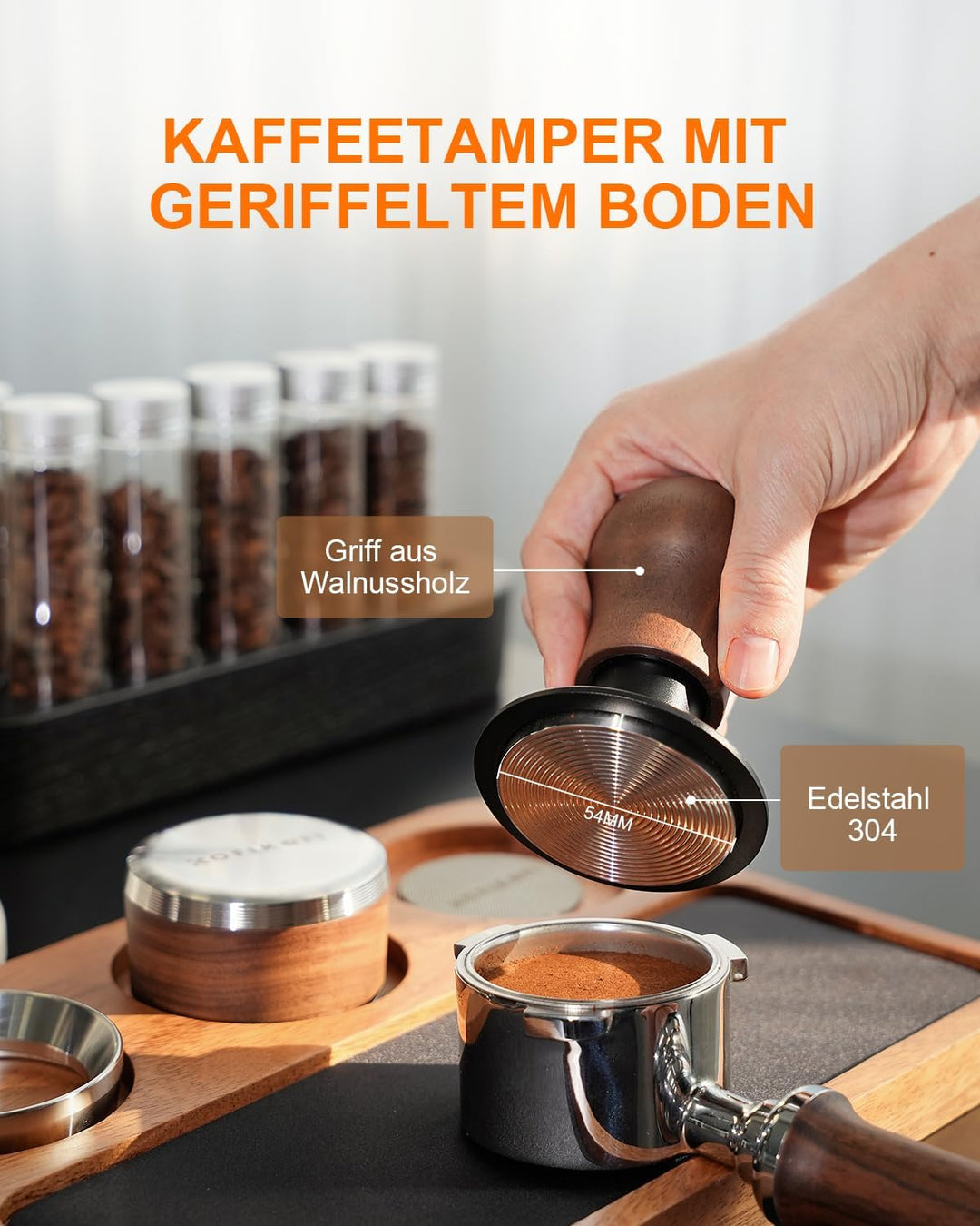 KOFIKOFI 53.3mm Kaffee Tamper mit Base Ripple Doppelfeder 30lbs Anpressdruck Espresso Tamper 304 Ede