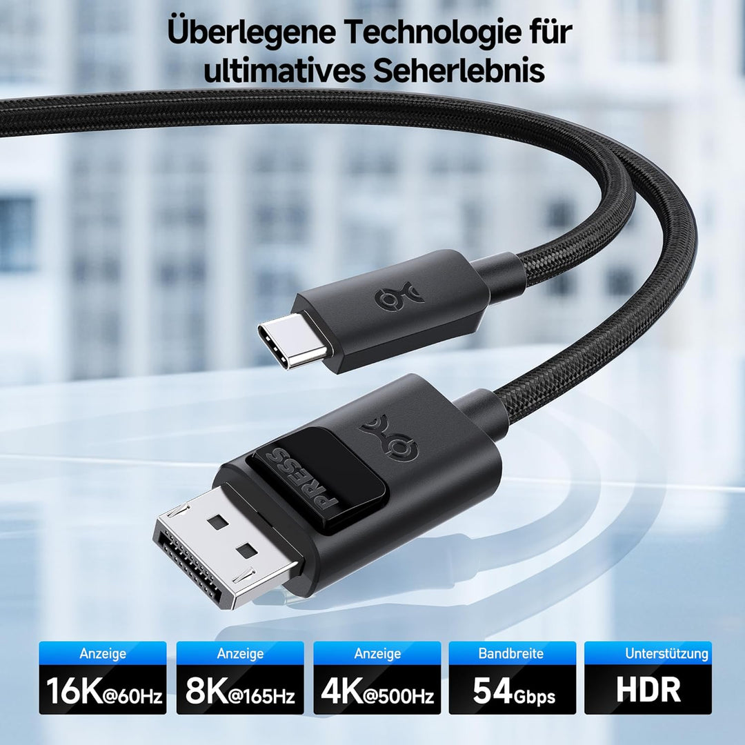 Cable Matters Unidirektionales USB C auf DisplayPort 2.1 Kabel 0,9 m, 54 Gbit/s DP54 (UHBR13.5), 8K@