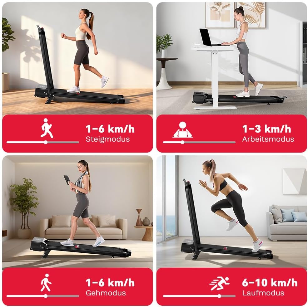 HomeFitnessCode Laufband Klappbar mit Neigung - Walking Pad für Zuhause Klein Laufpad mit Steigung W