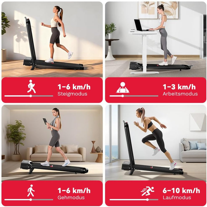 HomeFitnessCode Laufband Klappbar mit Neigung - Walking Pad für Zuhause Klein Laufpad mit Steigung W