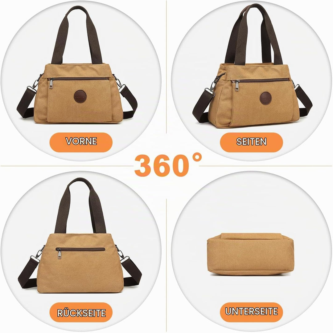 KONO Canvas Handtasche Damen Umhängetasche Hobo Schultertasche Vintage Crossbody Bag Casual Tasche F