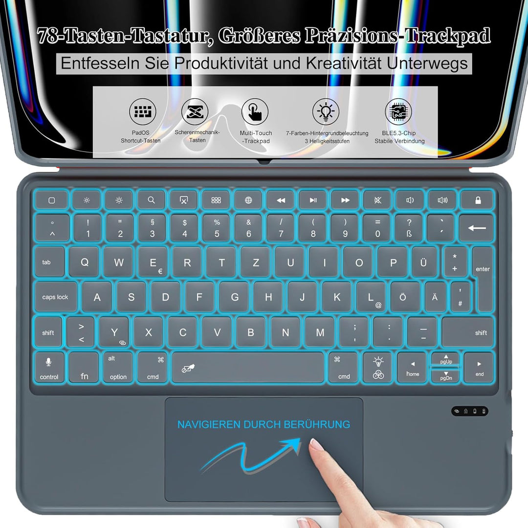 Tastatur Hülle für iPad Pro 11 Zoll (M5/M4 2025/2024), Magnetisch Abnehmbares Keyboard, Grosses Trac
