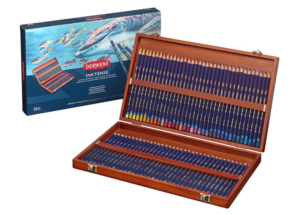 Derwent Inktense Permanent wasserlösliche Aquarellstifte, 72er Set in hölzerner Geschenkbox, 4 mm Pr