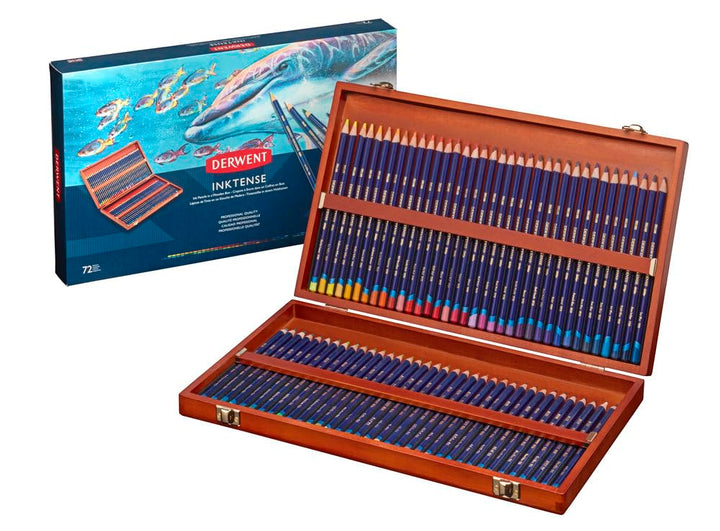Derwent Inktense Permanent wasserlösliche Aquarellstifte, 72er Set in hölzerner Geschenkbox, 4 mm Pr