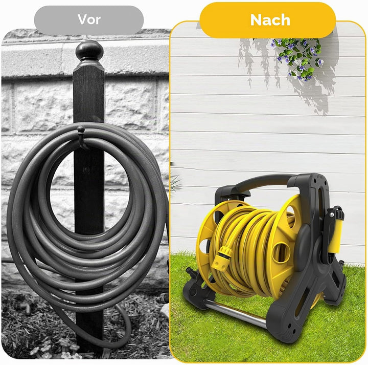 Schlauchkasten, Gartenschlauchkasten mit Gartenschlauch, 15m/25m Schwerlast-Schlauchrollwagen, 10 Sp