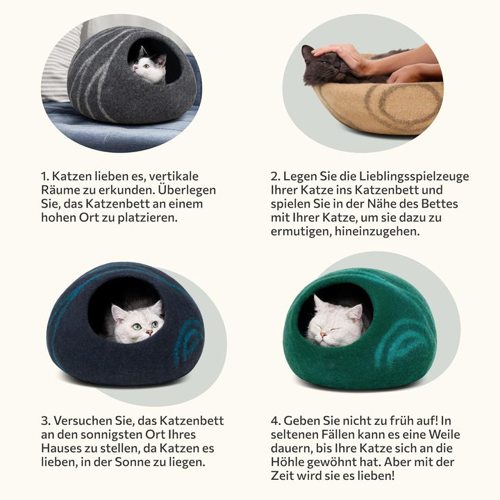 MEOWFIA Katzenbett Höhle – Umweltfreundliche Betten aus 100% Merinowolle für Katzen und Kätzchen (L,