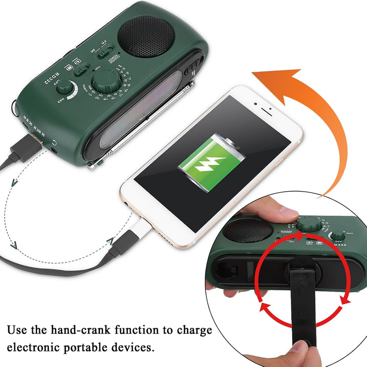Elprico Radio Kurbel Notfall Solar, AM/FM-Handkurbelradio mit LED-Taschenlampe, Notruf-Ladegerät für