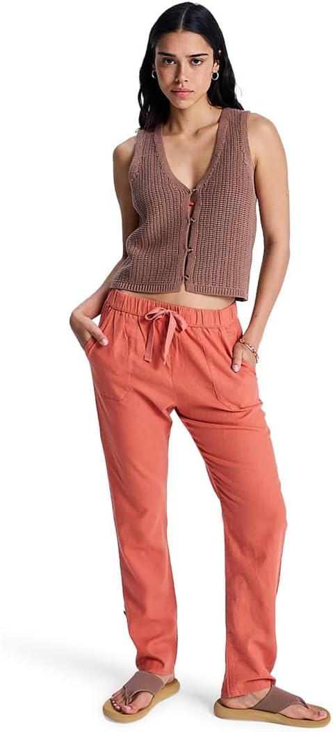 Roxy On The Seashore - Cargo Hose aus Leinen für Frauen Weiss S Aprikosenbrand, S Aprikosenbrand
