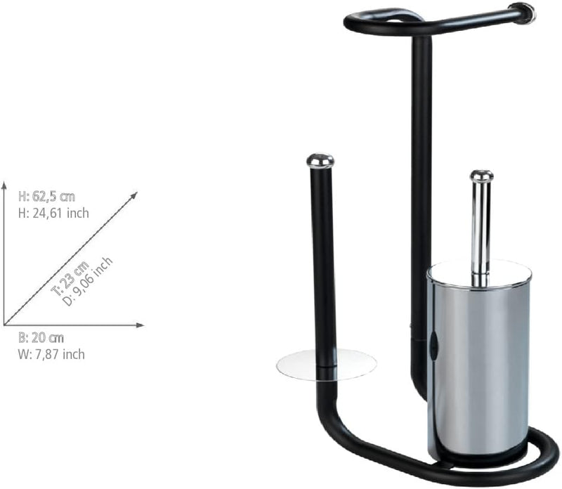 WENKO Stand WC-Garnitur Universalo Schwarz, mit integriertem Toilettenpapierhalter und WC-Bürstenhal