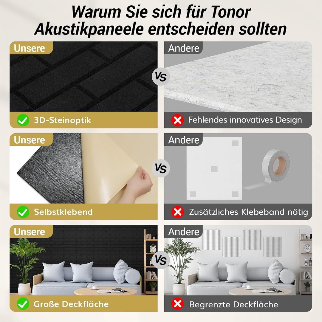 TONOR Ziegeltyp Akustikpaneele selbstklebend, 4 St.120x60x0,9cm Schalldämmung Schallschutzplatten, W