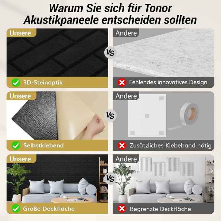 TONOR Ziegeltyp Akustikpaneele selbstklebend, 4 St.120x60x0,9cm Schalldämmung Schallschutzplatten, W
