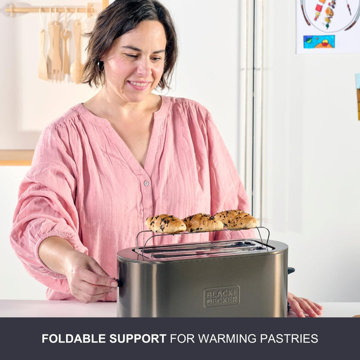 BLACK+DECKER - Extra Breiter Toaster 1500W | Schlitze 260x42 mm | 7 Bräunungsstufen | 6 Glimmer-Heiz