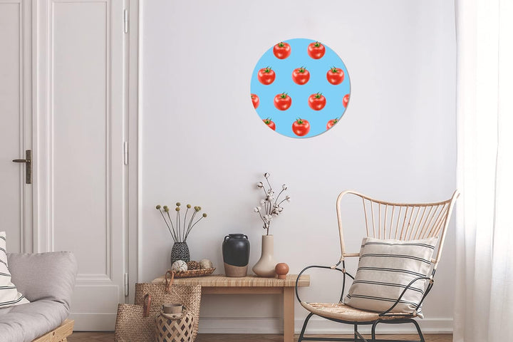 Wandbild Rund Wanddeko Deko Wohnzimmer Bilder 30x30 cm Tomate - Muster - Blau, 30x30 cm