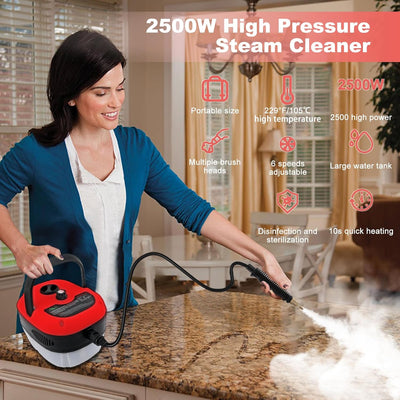2500W Dampfreiniger, Handdampfreiniger für die Reinigung mit 6 Bürstenköpfen, 6 Geschwindigkeiten, h