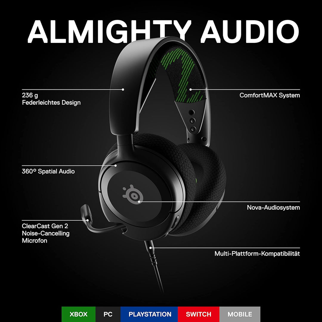 SteelSeries Arctis Nova 1X - Multi-System Gaming-Headset – Hi-Fi-Treiber – 360° Surround-Sound – Mem