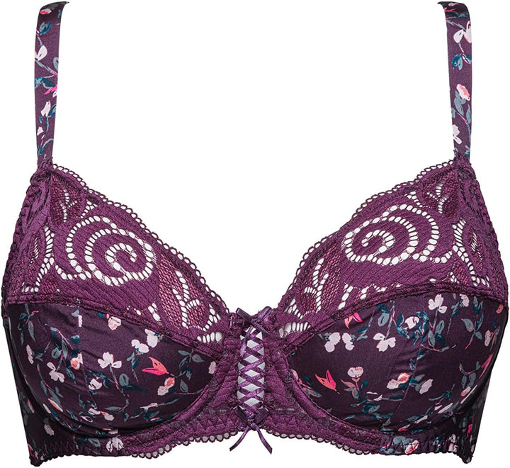 Sans Complexe Damen Klassischer Bügel-BH 75C Blumendruck, Rot / Violett, 75C Blumendruck, Rot / Viol